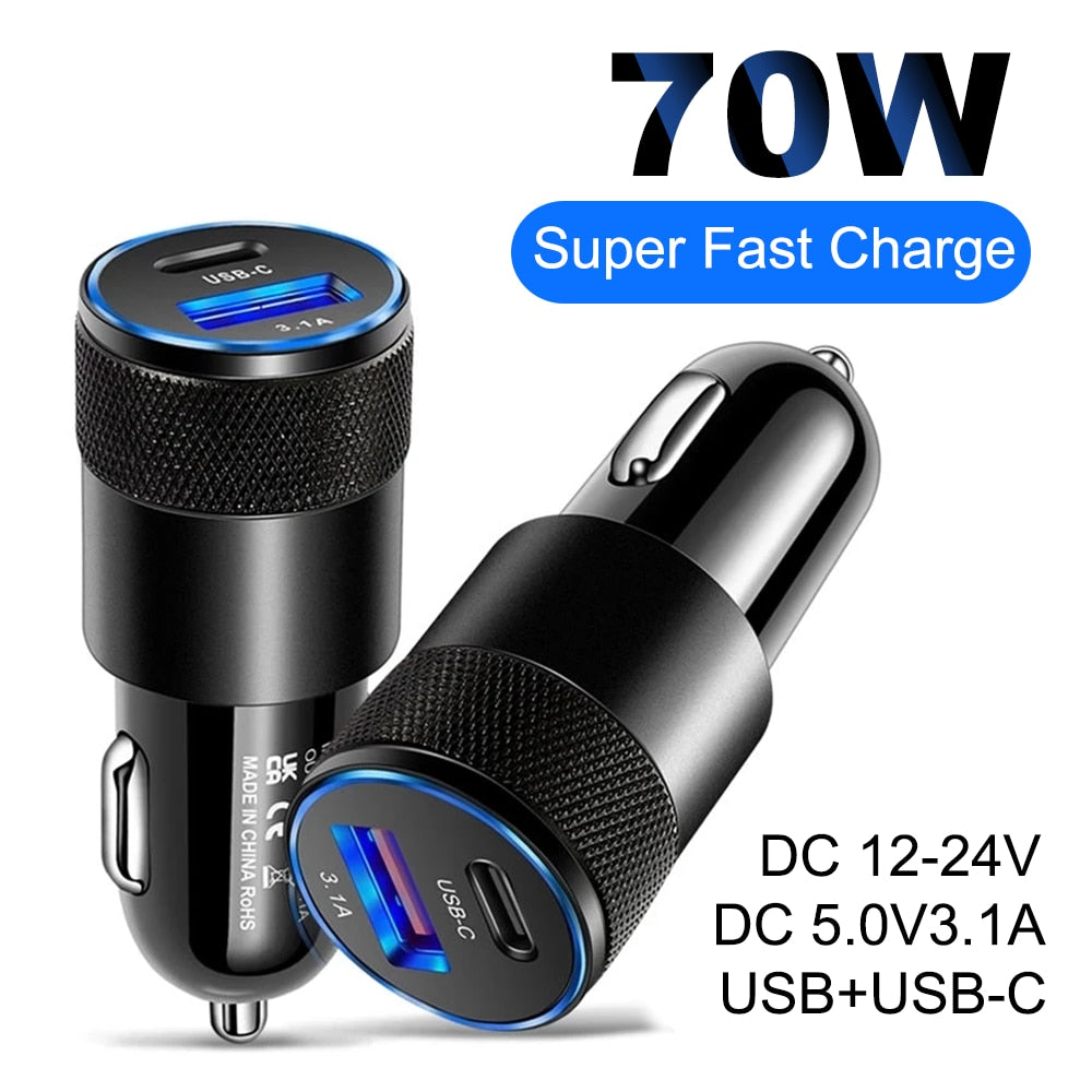 70W PD Car FAST Charger USB 3.1A - USB Type C Apple/Android - More Store Club